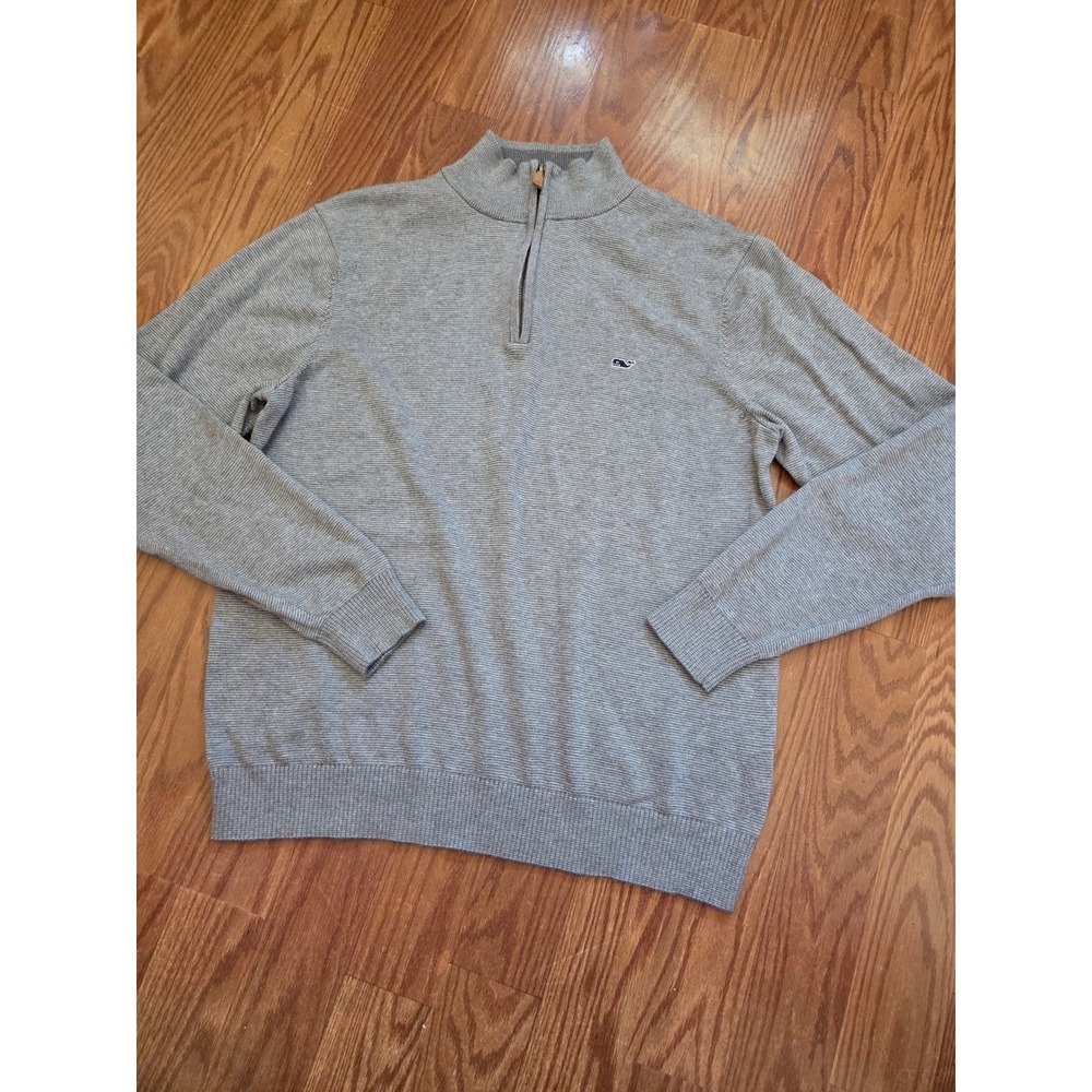 Vineyard Vines Mens Grey‎ Textured Cotton Quarter Zip Pullover Sweater Size M